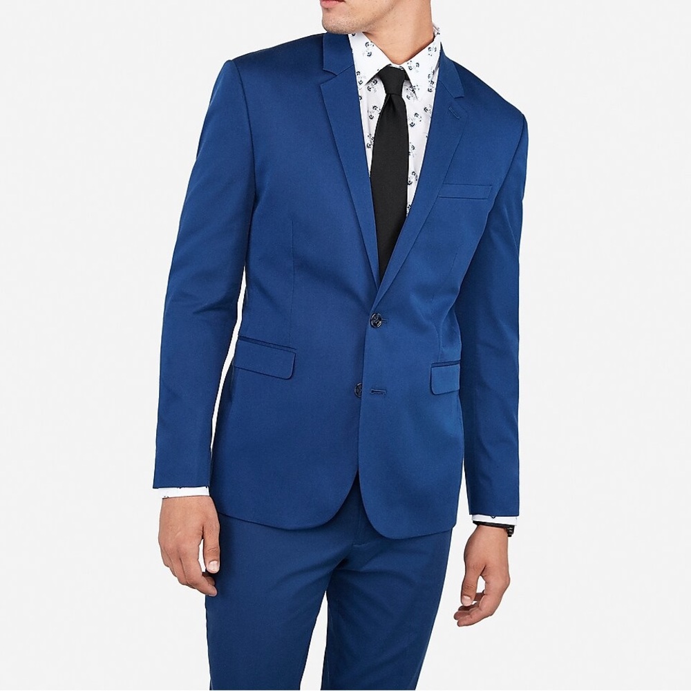 Men’s Express Extra Slim Blue Cotton-Blend Stretch Suit, Large